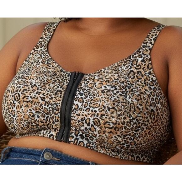 LEADING LADY Plus Size Bra 48DD 48 DD Leopard Spot Front Close Wireless Bralette - Picture 1 of 5